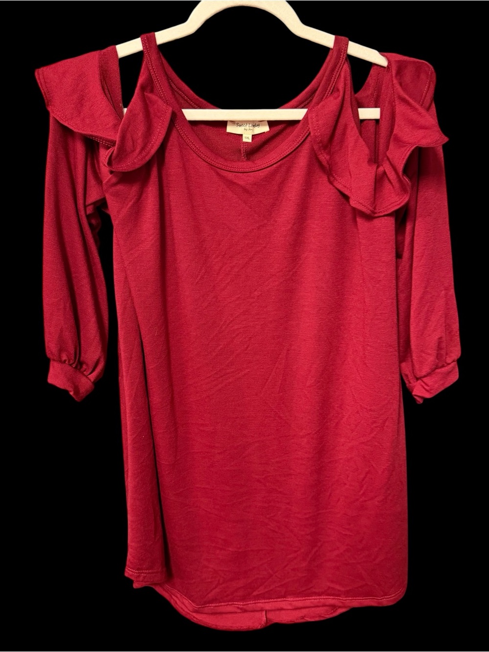 Sweet Lovely By Jen Size 1XL Cold Shoulder Shirt Solid Burgundy Red 3/4 Sleeves